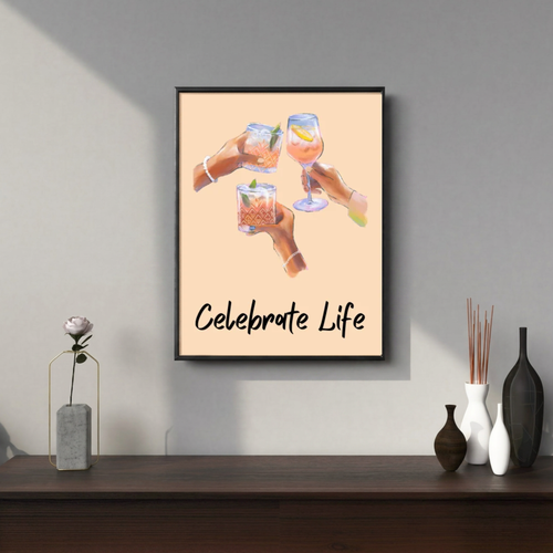 Celebrate Life Pink Wall Art Printable | Cheers Quote Wall Decor