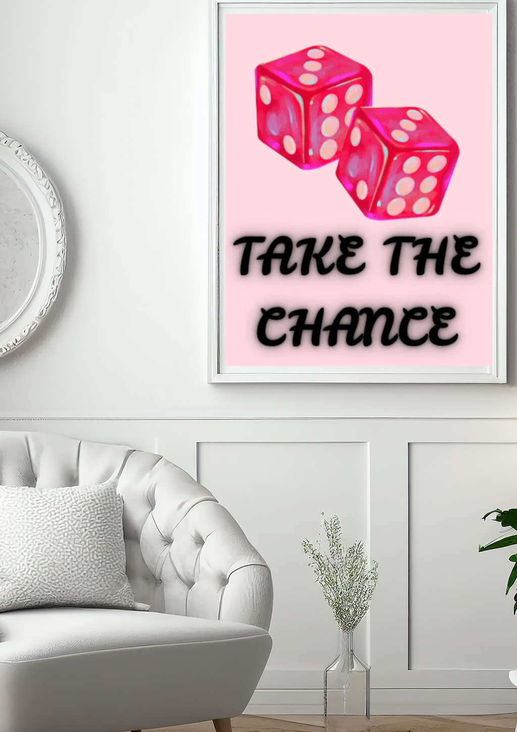 Take the Chance Pink Wall Art Printable | Motivational Dice Wall Decor